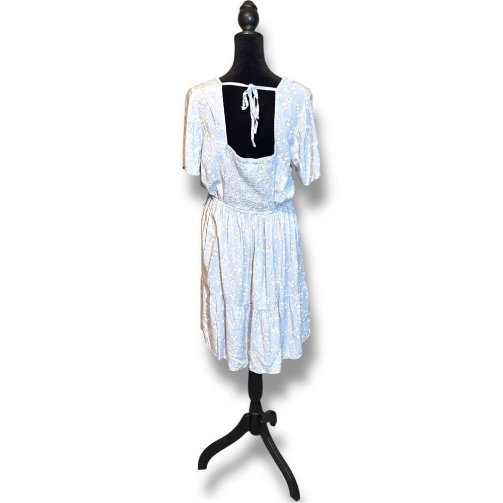 Yarn&Sea Baby Blue Floral Print Smocked Open Back Flutter Short Sleeve Sundress - Picture 5 of 16